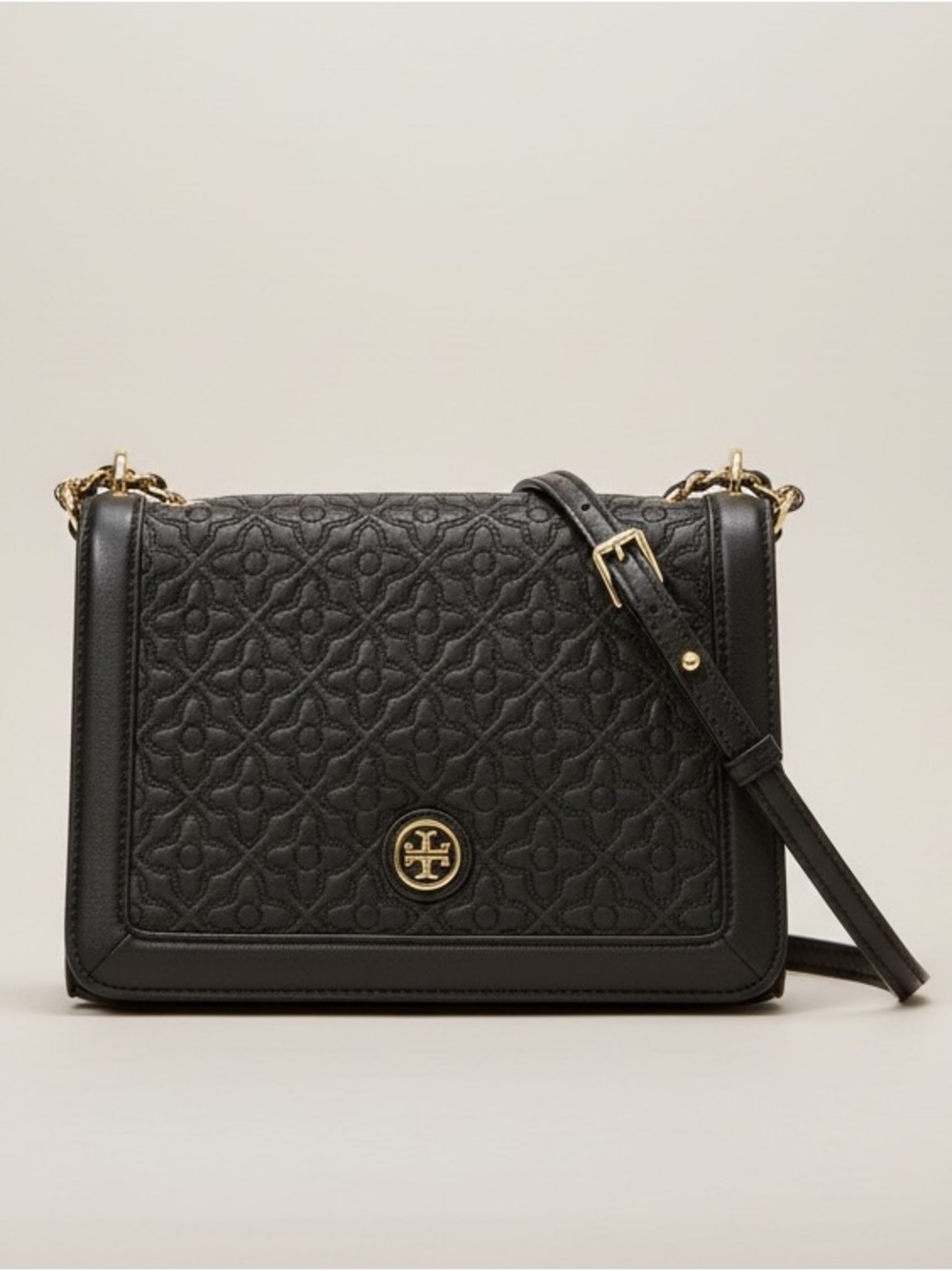 Tory Burch Fleming Quilted Leather Crossbody Shoulder Bag Black EUC Dust Bag - Picture 1 of 13